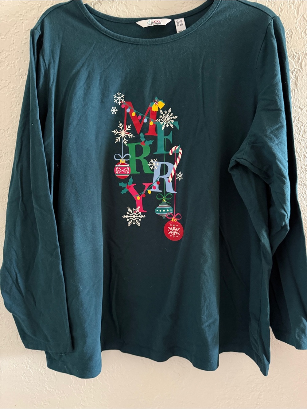 Denim and Co woman’s 1X Christmas jersey Teal
